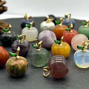 Natural Stone Crystal Apple Pendant DIY Necklace Earring Charm Small Fruit Quartz Agate Amethyst Accessory