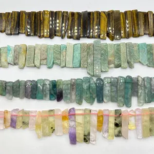 Natural Tiger Eye Amazonite Fluorite Multi Stone Flat Tube Square Bar Irregular Pendant Beads DIY Jewelry Making Accessories