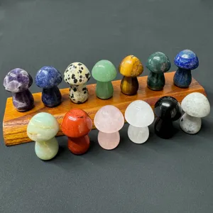 Natural stone crystal mushroom carving gemstone miniature landscape DIY decor detail view