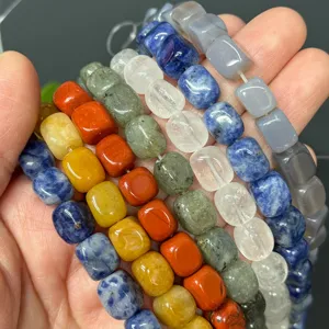Detail view of 8x10mm irregular square gemstone loose bead strands for DIY jewelry making accessories.