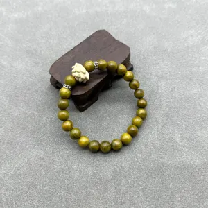 Bracelet lotus en bois de santal vert 8mm perles de bouddha en bois lotus sculpté rétro chaîne femme