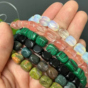 Close-up detail of 8x10mm square loose beads semi-finished strands for DIY jewelry making.