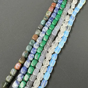 Close-up detail of square gemstone loose beads, perfect for DIY handmade jewelry making.