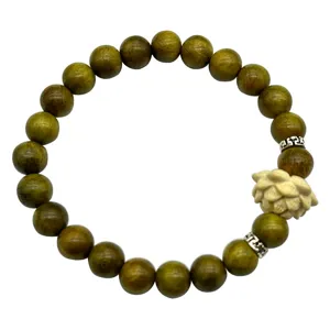 Bracelet de perles de lotus en bois de santal vert bijoux de méditation vintage 8mm
