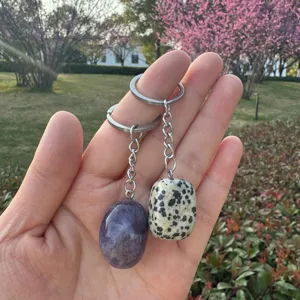 Natural crystal tumbled stone stainless steel keychain handmade gemstone pendant decor