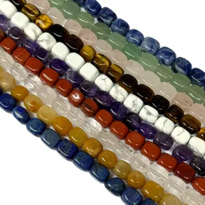 8x10mm square gemstone loose beads, colorful natural stone nugget spacer strands for diy jewelry.