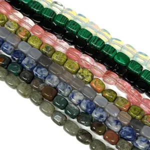 8x10mm square gemstone loose beads strands for DIY jewelry making, spacer beads detail view.
