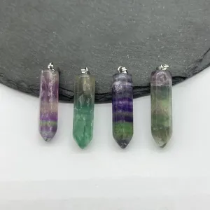 Natural Fluorite Crystal Pendant Double Terminated Hexagonal Column Bullet Shape Necklace Hanging Ornament Jewelry