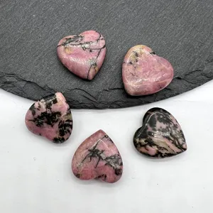 Natural rhodonite crystal heart stones 20mm polished pocket palm decorative healing crafts.