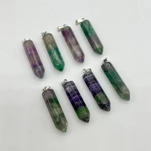 Natural fluorite crystal double terminated hexagonal column pendant necklace fashion jewelry.