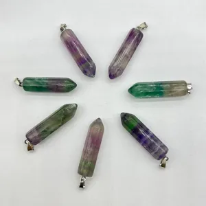 Natural fluorite double terminated hexagonal column crystal pendant for necklace making.