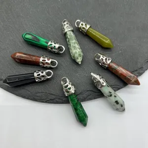 Naturstein Kristall Achat hexagonale Saeule Anhaenger Halskette Schmuck Set fuer Damen