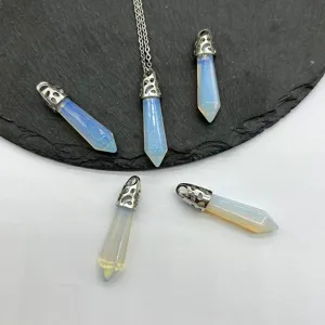 Kristall Sechseckige Saeule Anhaenger Kette Synthetischer Opal Stein Schmuck Zubehoer.