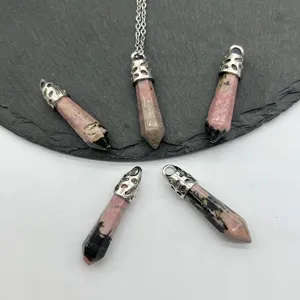 Natürlicher Stein Kristall Achat sechseckige Säule Anhänger Halskette Schmuck Zubehör