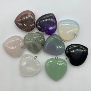 Natural gemstone heart shaped pendants set, crystal charms for DIY necklaces and keychains.