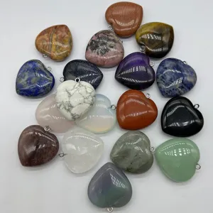 Natural gemstone heart pendants, crystal love charms for jewelry making, DIY necklace accessories.