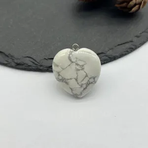 Natural white turquoise heart stone pendant for necklace keychain jewelry making accessory detail
