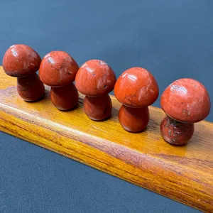 Natural red jasper crystal mushroom stone carving micro landscape garden decor ornament