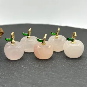 Natural crystal stone apple shaped jewelry pendants for DIY necklaces and earrings making.