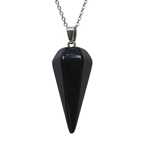 Collana con ciondolo a pendolo esagonale in cristallo nero per meditazione guarigione.