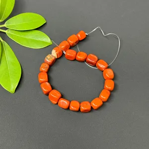 Red natural stone square loose beads for DIY jewelry making, smooth gemstone spacer beads.