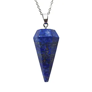 Collana con pendente in cristallo a pendolo esagonale in lapislazzuli blu naturale
