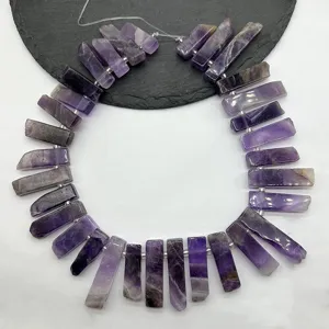 Perle sfuse in pietra di ametista naturale con barra lunga piatta per accessori di gioielleria fai da te