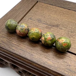 Natural unakite gemstone round beads for DIY jewelry making, smooth crystal sphere parts.