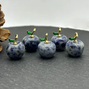 Natural stone apple pendant DIY jewelry charm set featuring crystal material and cute style.