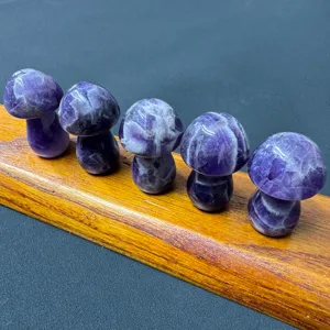 Natural Amethyst Mushroom Crystal Stone 35mm Polished Figurine for Garden Fish Tank Decor