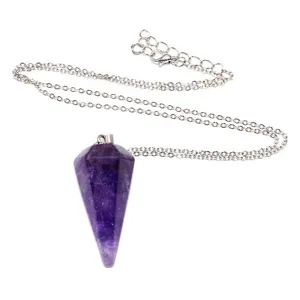 Collana con Pendente Esagonale in Cristallo di Ametista Naturale per Donna Gioielli