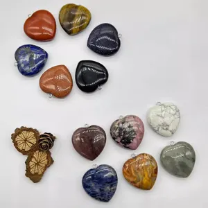Natural stone heart-shaped pendant gemstone charm for necklace jewelry making accessories.
