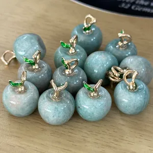 Natural stone apple pendant DIY jewelry accessories, green crystal apple charms for necklace.