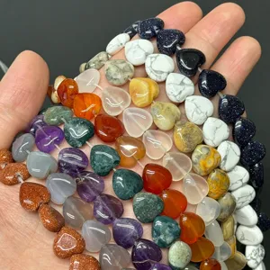 12mm Natural Stone Heart Beads Agate Crystal DIY Bracelet Necklace Jewelry Making Parts
