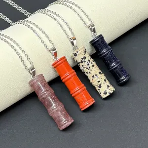 Natürlicher Edelstein Bambus Anhänger Halskette mit Kristallen für DIY Schmuck Zubehör.