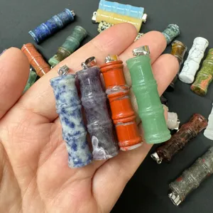 Naturstein Bambus Anhänger Kristall Achat DIY Halskette Schmuck Zubehör Charms