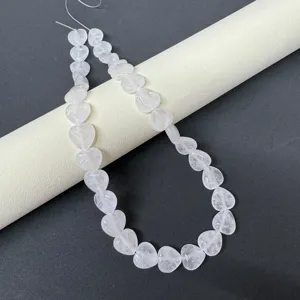Natural white stone heart beads detail, DIY crystal jewelry making necklace accessory strand.