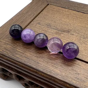 Natural purple crystal gemstone sphere beads, smooth polished surface, perfect for jewelry DIY.