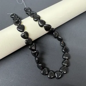 Natural black heart agate stone beads 12mm semi-finished strand for DIY jewelry making detail view.