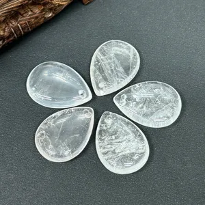 Pendentifs goutte en quartz clair, perles de cristal percées pour collier bracelet DIY 5pcs