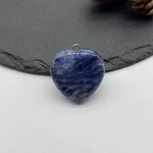 Natural Stone Heart Pendant Blue Sodalite Agate Necklace Charm Accessory for Jewelry Making 30mm