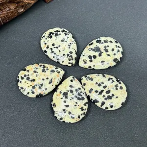 Gros plan de pendentifs en pierre de jaspe dalmatien poli pour les détails de bijoux.