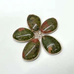 Natuurlijke unakite druppel steen goudrand connector bedels voor DIY sieraden maken.