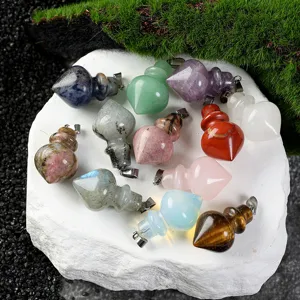 Natural Stone Crystal Cone Pendulum Pendant Amethyst Aventurine Healing Quartz Gemstone Jewelry Hanging Ornament