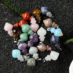 Natural gemstone crystal gourd shaped pendulum pendant healing crystal charm set