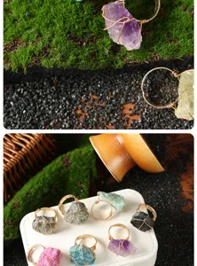 Anello di cristallo grezzo avvolto in filo di pietra naturale, anello regolabile fatto a mano.