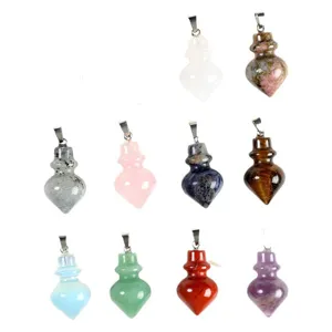 Natural stone crystal pendulum pendants, assorted gemstone gourd shape charms for healing dowsing jewelry.