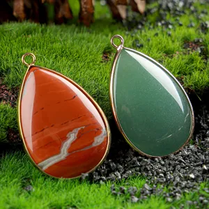 Natural crystal teardrop pendant with gold-plated edge for necklace jewelry accessories
