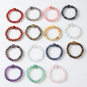 Natural crystal gemstone heart bead bracelet fashion couple stretch bracelet chic jewelry.