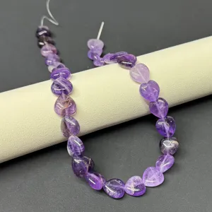 Natural amethyst heart gemstone beads strand for DIY jewelry making, necklace and bracelet.